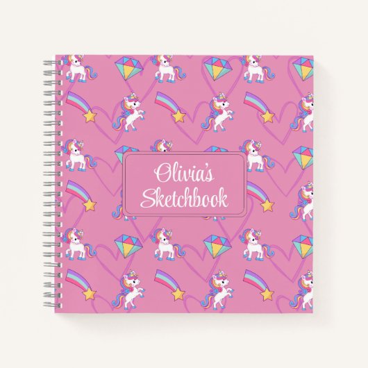 Niedlich Unicorn Personalisiert Girl Sketchbook No Notizblock (Vorderseite)