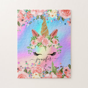 Niedlich Unicorn Personalisierter Name Regenbogen  Puzzle
