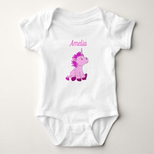 Niedlich Unicorn Pink Baby Girl Name Baby Strampler (Vorderseite)