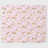 Niedlich Unicorn PInk Girly Rainbow Kids Pattern Geschenkpapier (Flach)