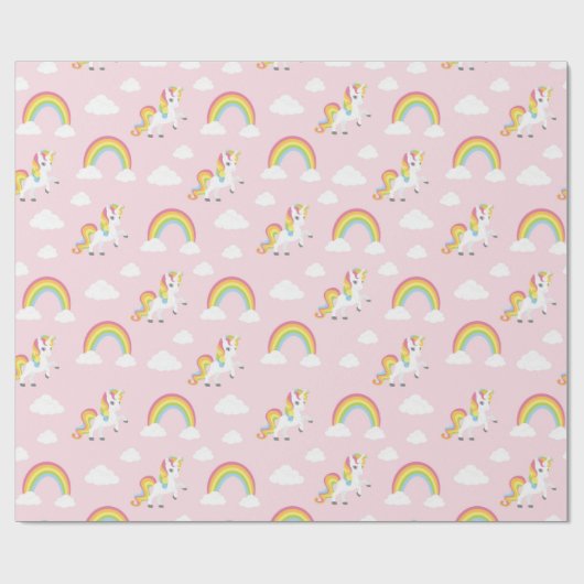 Niedlich Unicorn PInk Girly Rainbow Kids Pattern Geschenkpapier (Flach)