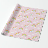 Niedlich Unicorn PInk Girly Rainbow Kids Pattern Geschenkpapier (Ungerollt)
