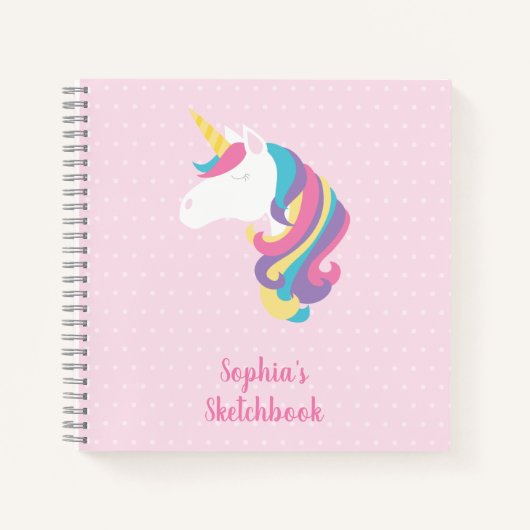 Niedlich Unicorn Polka Dot Personalisiert Sketchbo Notizblock (Vorderseite)