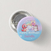 Niedlich Unicorn Rainbow Dino Donut Ballon Geburts Button (Vorne & Hinten)