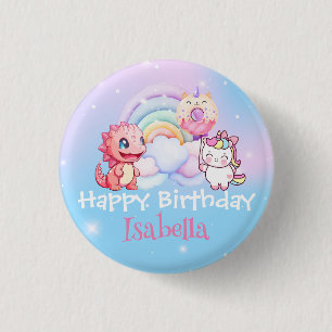 Niedlich Unicorn Rainbow Dino Donut Ballon Geburts Button