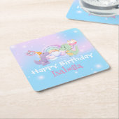 Niedlich Unicorn Rainbow Dino Donut Ballon Geburts Rechteckiger Pappuntersetzer (angewinkelt)