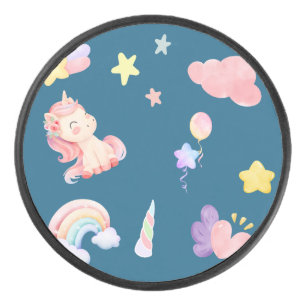 Niedlich Unicorn Rainbow Herzballon Sternmuster Eishockey Puck