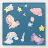 Niedlich Unicorn Rainbow Herzballon Sternmuster Glasuntersetzer (Vorderseite)