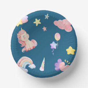 Niedlich Unicorn Rainbow Herzballon Sternmuster Pappteller