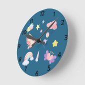Niedlich Unicorn Rainbow Herzballon Sternmuster Runde Wanduhr (Winkel)