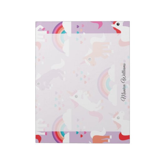 Niedlich Unicorn Rainbow Lila Notizblock (Rotiert)
