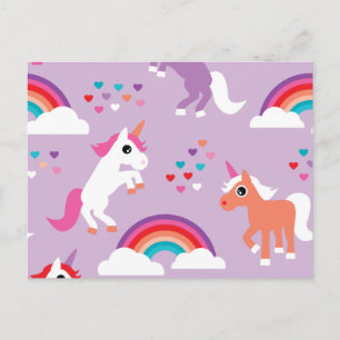 Niedlich Unicorn Rainbow Lila Postkarte