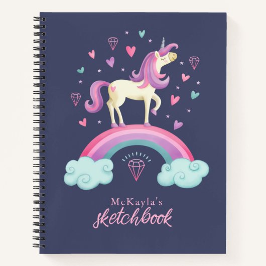 Niedlich Unicorn Rainbow Sketchbook Notizblock (Vorderseite)