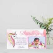 Niedlich Unicorn Rosa Foto Kindergeburtstag Dankeskarte (Stehend Vorderseite)