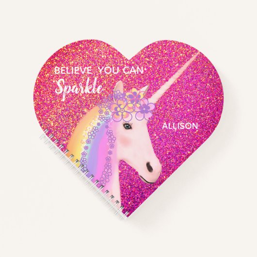 Niedlich Unicorn Rosa Glitzer Sparkle Personalisie Notizblock (Vorderseite)