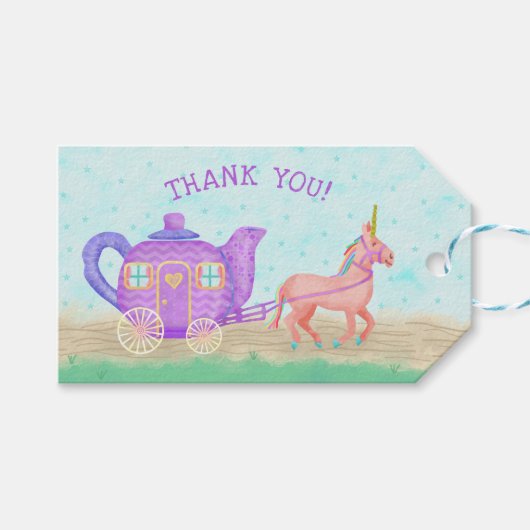 Niedlich Unicorn Tea Party Kinderdusche Danke Geschenkanhänger (Vorderseite (Horizontal))