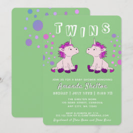 Niedlich Unicorn Twins 2 Baby Girls Babydusche Einladung
