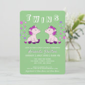 Niedlich Unicorn Twins 2 Baby Girls Babydusche Einladung (Stehend Vorderseite)