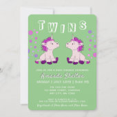 Niedlich Unicorn Twins 2 Baby Girls Babydusche Einladung (Vorderseite)