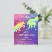 Niedlich Unicorn Twins Kinderdusche Einladungspostkarte (Stehend Vorderseite)