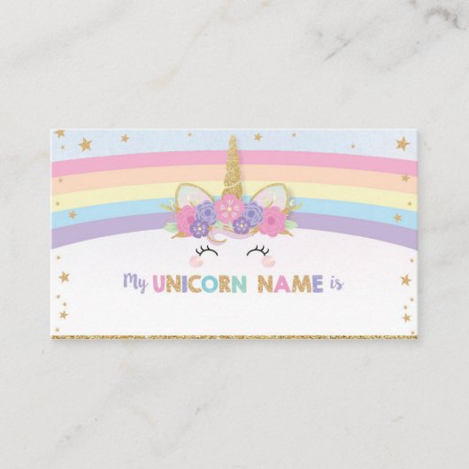 Niedlich Unicorn Was ist Ihre Unicorn Name Game Ca Begleitkarte (Vorderseite)