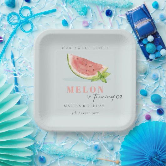 Niedlich unser kleines Melon Blau jedes Alter Gebu Pappteller (Party)