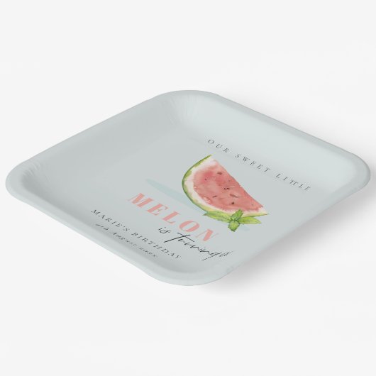 Niedlich unser kleines Melon Blau jedes Alter Gebu Pappteller (Gewinkelt)