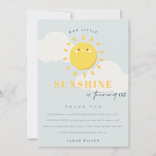 Niedlich unser kleines Sonnenschein Blau jedes Alt Dankeskarte (Vorderseite)