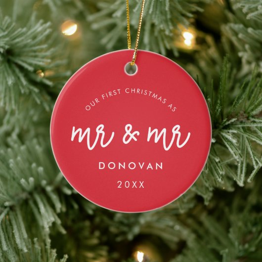 Niedlich Unsere ersten Weihnachten als Mr & Mr Red Keramik Ornament (Baum)