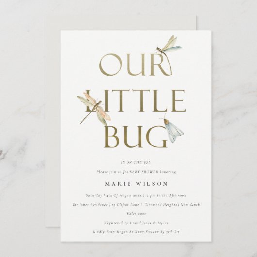 Niedlich unsere kleine Bug Gold Dragonfly Babydusc Einladung (Vorne/Hinten)