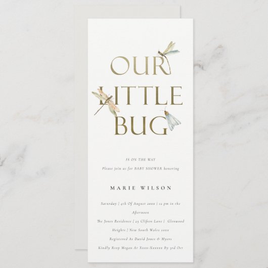 Niedlich unsere kleine Bug Gold Dragonfly Babydusc Einladung (Vorne/Hinten)