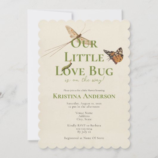 Niedlich unsere kleine Liebe Bug Baby Dusche Einladung (Vorderseite)