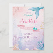 Niedlich unsere kleine Meerjungfrau zum Geburtstag Einladung (Vorderseite)
