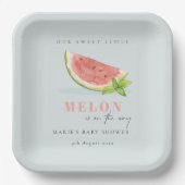 Niedlich unsere kleine Melon Watercolor Blue Baby Pappteller (Vorderseite)