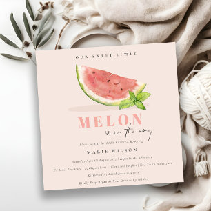 Niedlich unsere kleine Melon Watercolor Blush Baby Einladung