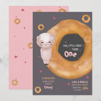Niedlich "UNSERE KLEINE PIGGY" | "Liebe & Bagels" Einladung