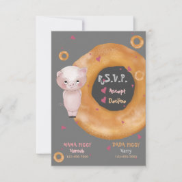 Niedlich "UNSERE KLEINE PIGGY" | "Liebe & Bagels" RSVP Karte