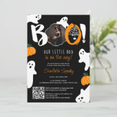 Niedlich unsere kleinen Geister schwarze Foto Baby Einladung (Stehend Vorderseite)