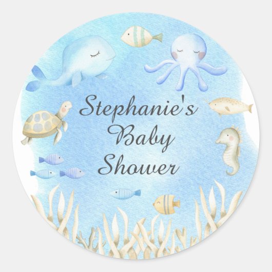 Niedlich unter dem Meer Boys Baby Dusche Gefallen Runder Aufkleber (Vorderseite)