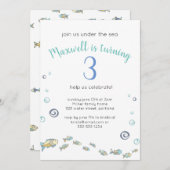 Niedlich unter dem Meer, der 3. Ozean zum Geburtst Einladung (Vorne/Hinten)