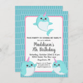 Niedlich unter dem Meer Narwhal Geburtstag Einladung (Vorne/Hinten)