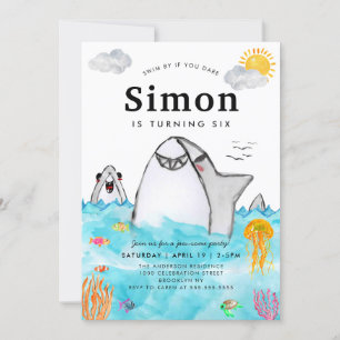 Niedlich unter dem Meer Schwimmen Hai Geburtstag Einladung