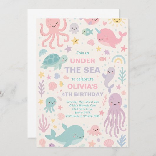 Niedlich unter dem Meeresspiegel Einladung zur Geb (Vorne/Hinten)