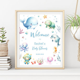 Niedlich unter der Blue-Baby-Dusche Poster