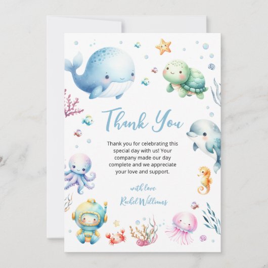 Niedlich unter der Kinderdusche Dankeskarte (Vorderseite)