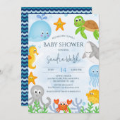 Niedlich unter der Kinderdusche von Boys Einladung (Vorne/Hinten)