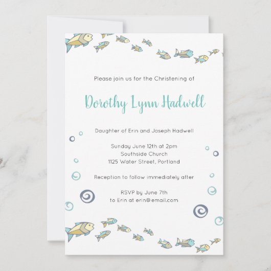 Niedlich unter der Meeresfisch Taufe Christening Einladung (Vorderseite)