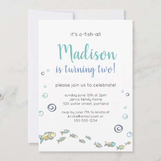 Niedlich unter der Meeresfischerei Kinder zum Gebu Einladung (Vorderseite)