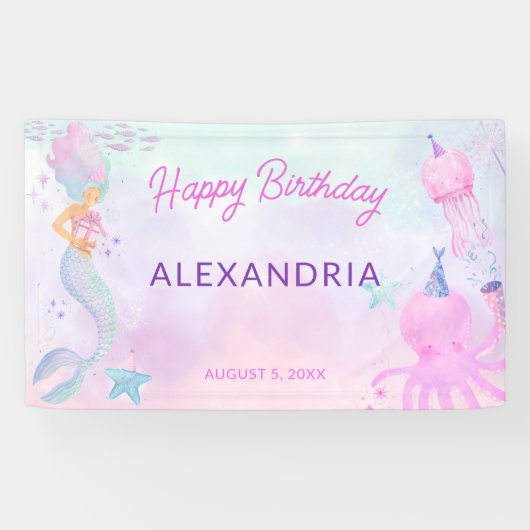 Niedlich unter der Meeresmeerküste Happy Birthday Banner (Horizontal)