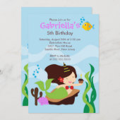 Niedlich unter der Meerjungfrau Geburtstagspartei Einladung (Vorne/Hinten)